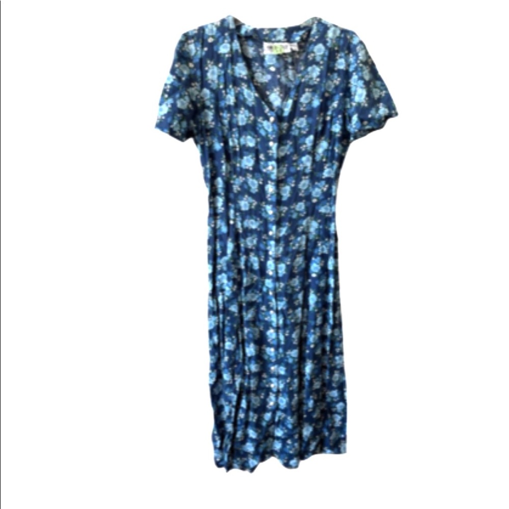 Vintage Blue Floral Midi Dress